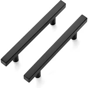 30 Pack 6'' Square Cabinet Pulls Matte Black Stainless Steel Kitchen Drawer Pulls Cabinet Handles 6"Length, 3-3/4" Hole Center