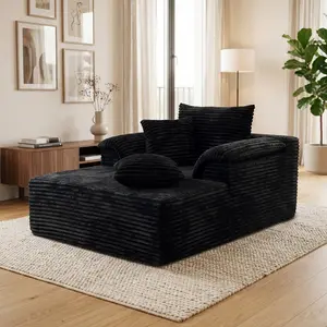 Frameless all-foam striped corduroy sofa bed for small spaces, vacuum-compressed, high-density, highly elastic memory foam; recliner/sofa bed suitable for living rooms and bedrooms