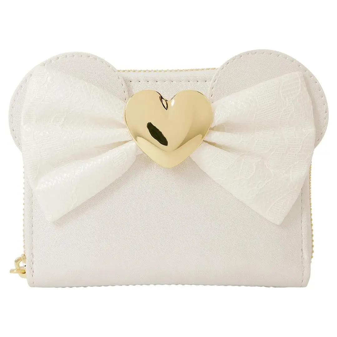 Loungefly Women's Disney Minnie Mouse Bridal Wallet, Iridescent Graphic Faux Leather with 3D Ears & Bow, Lightweight Zip Around, Long Wallet, Casual, Basic