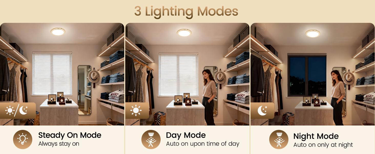 Rechargeable Motion Sensor Ceiling Light with Remote, Wireless Ceiling Light Battery Operated, No Wiring, Magnetic, Dimmable Shower Light, Timer, 3 Color 6000K, Rechargeable Light for Closet Hallway