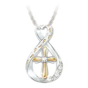 Cross Footprint Diamond Pendant Two Tone