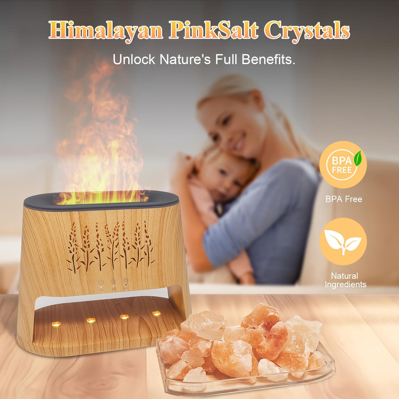 Fireplace Flame Diffuser & Himalayan Salt Lamp with Remote Control, 8 Colors Diffuser Cool Mist Humidifier with Timer Auto Off Function for Home, Bedroom, Offie, Yoga, Bedroom Humidifier, Aromatherapy Device, Modern Humidifier, Remote Control