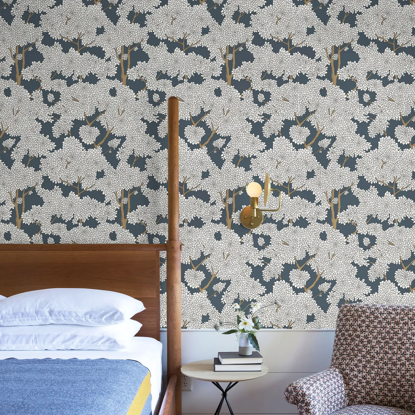 JIFFDIFF Peel and Stick Tree Wallpaper Jungle Wall Paper Forest Mural Removable Self Adhesive Botanical Wall Paper for Bedroom Living Room Bathroom Modern Neutral Accent Wall Decor
