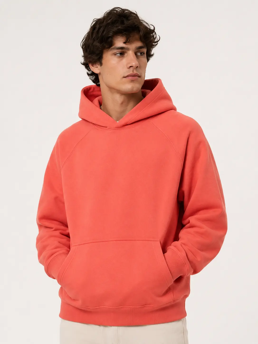 Men's Plain Red Long Sleeve Club Pullover Hoodie - Cotton, Kangaroo Pocket, Loose-Baggy Fit, All-Season Casual Wear, Machine/Cold Wash Safe, New Year, Halloween Use
