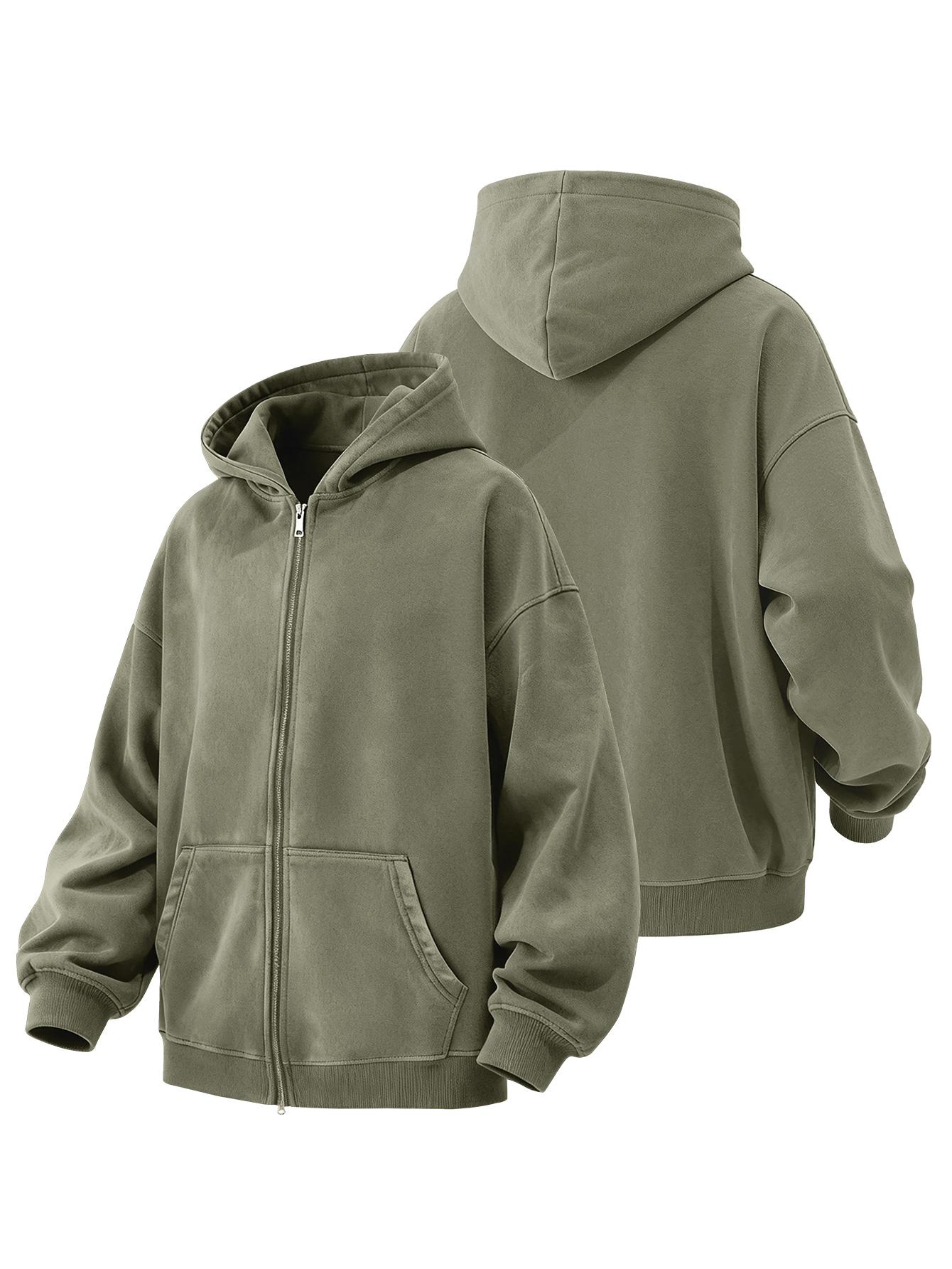 CCCMAI Men's Loose Fit Casual Windproof Zip-Up Hooded Jacket Sweatshirt in Polyester for Daily Commutes, Autumn Winter Outdoor Sports and Travel, Menswear Long Sleeve Coats Plain Tops