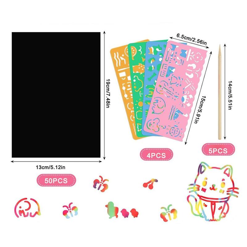 50 Pcs Scratch Art for Kids, Rainbow Scratch Paper, Black Magic Scratch Off Craft Set for 3 4 5 6 7 8 9 10 Years Old Girls and Boys Kids, Party Games Christmas Birthday Easter Gifts