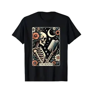 Funny [Fast Arrival] The Reader Tarot Card Skeleton Reading Book Bookworm Bookish T-Shirt for Men Women, Christmas Halloween Thanksgiving day Gift