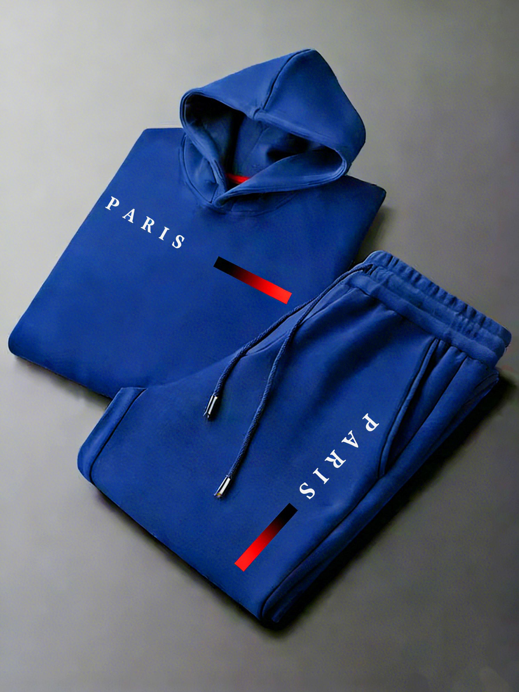 Men's Paris letter printed hoodie and drawstring sweatpants set