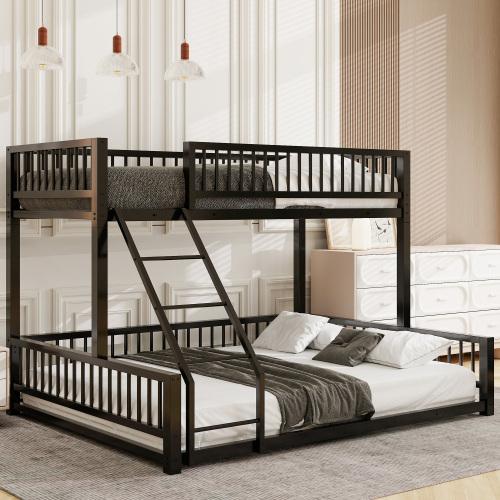 【Bellemave】Twin XL /Full XL over Queen Floor Bunk Bed Frame with Ladder and Safety Guardrails, Easy Assemble,