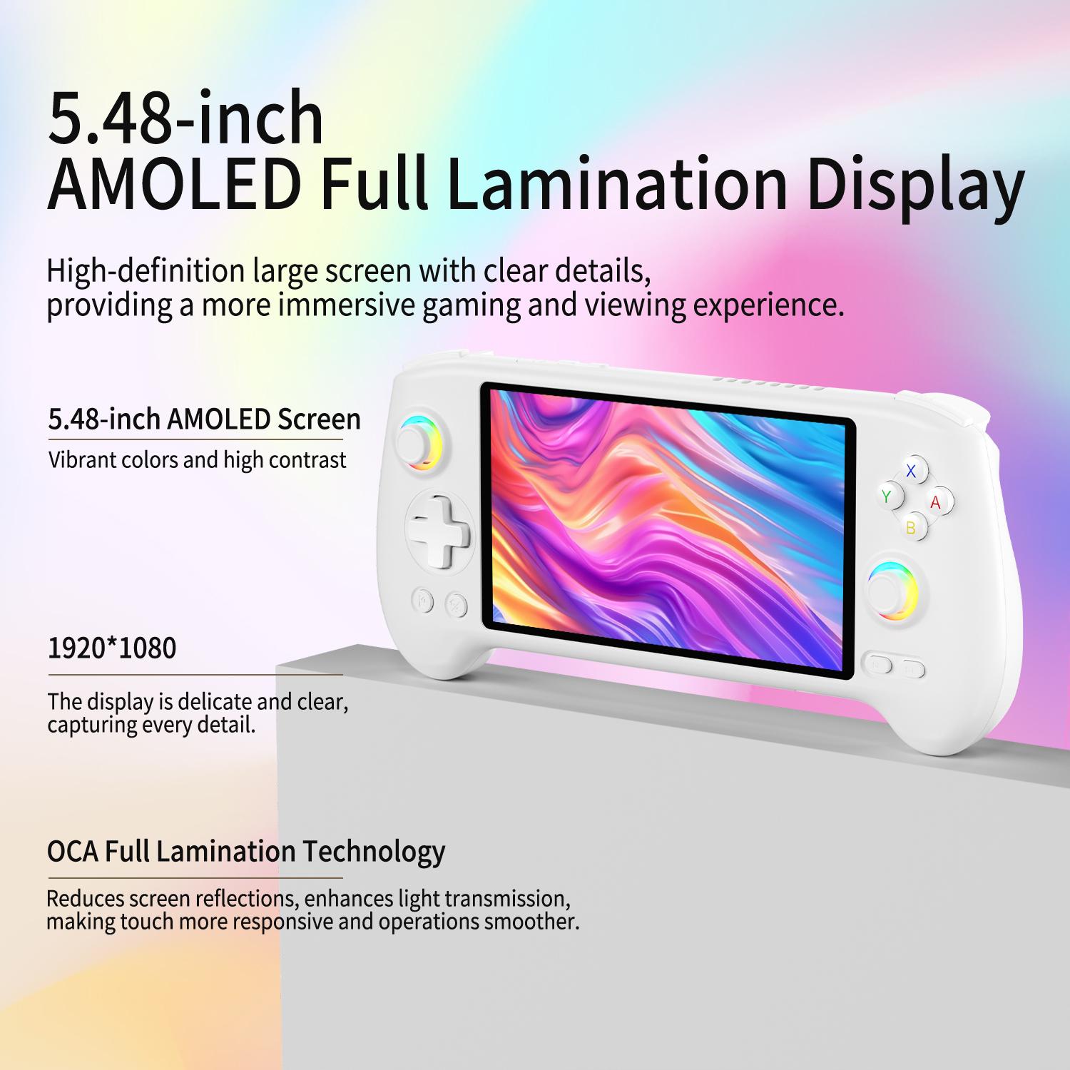 Anbernic RG557 Handheld Game Console【Buy 1 Get 1 HDMI Cable(8K)+1 Multi-Port Adapter+1 Type-C Cable+Joystick Cap*2 Pairs 】 Android 14 AMOLED Touch Screen 1080*1920 Dimensity 8300 Processor Octa-core CPU Six-axis Gyroscope Sensor Ready to Play Gift Package