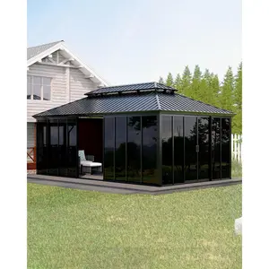 12x20 ft Hardtop Gazebo Sunroom, Enclosed Gazebo with Floor-to-Ceiling Sliding Doors, All-Aluminum Alloy Frame, Screen Outdoor Room Solarium for Backyard, Patio, and Deck