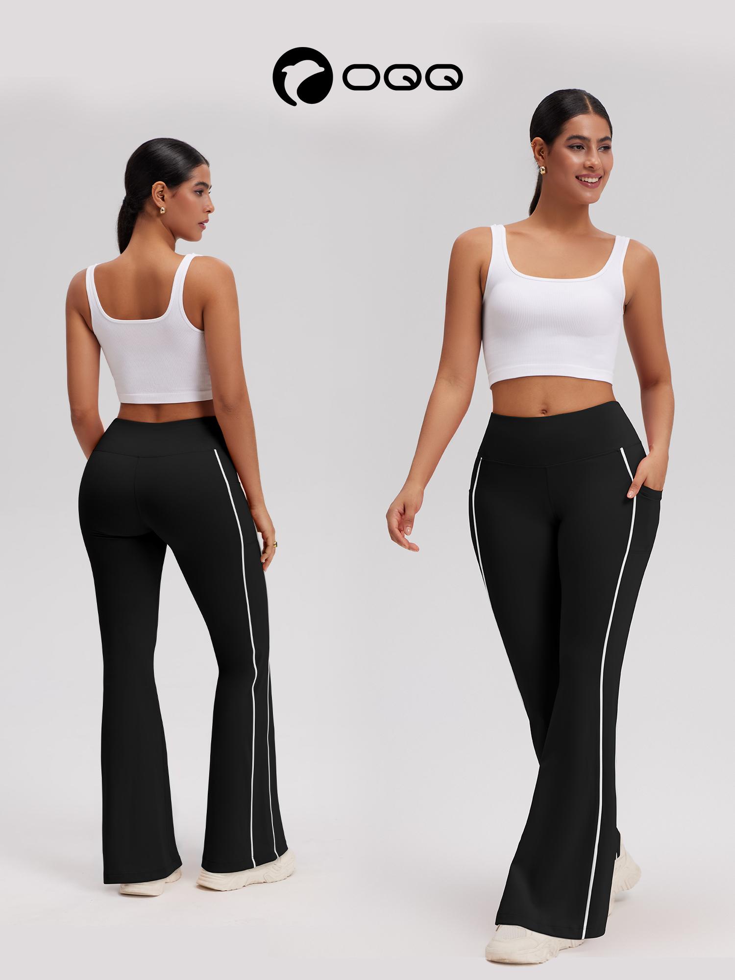 OQQ Women's High Waist Flare Yoga Pants With Pockets – Workout Trousers With Side Stripe Gym Sport Workout Pants Trousers SpringStatements