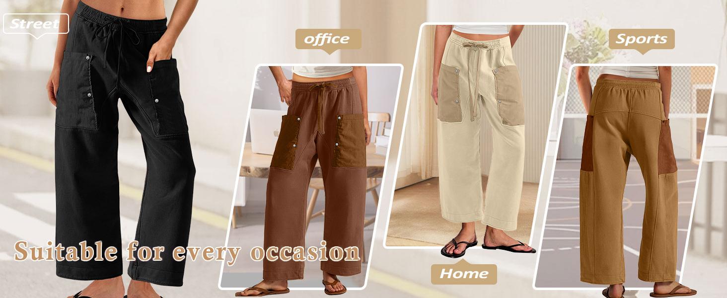 WoodBerry Womens High Waisted Sweatpants with Striped Contrast Pockets Drawstring Barrel Trousers Wide Leg Spring Lounge Pants Trendy Streetwear Joggers