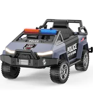 12V/24V Kids Ride-On Police Car, Electric Toy Car with Parent Remote Control, Intercom Siren, LED Lights, Engine Sounds & Soft Start, Grey, Ages 3-6