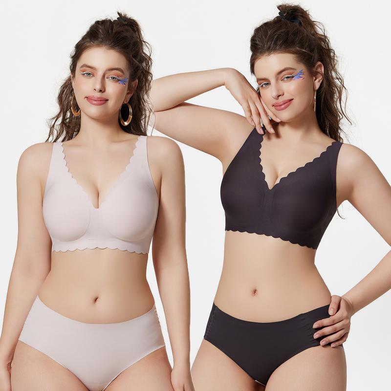 1/2/3/4PCS Jelly Wireless Bra Womens Scalloped Comfortable Wireless Bras Push Up Bralettes Seamless Tshirts Bras Deep V Everyday Bras S 3XL
