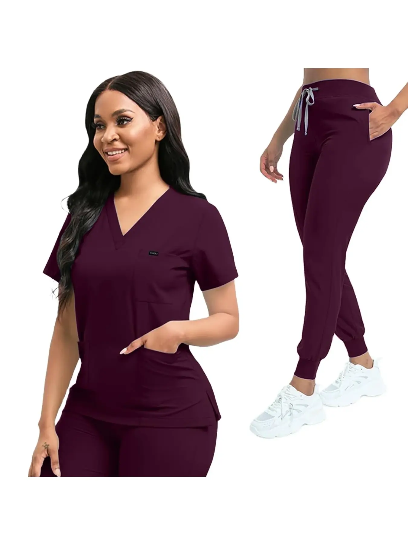 Comfortable Daily Practical Workwear Set Solid Color Breathable Fitted Nursing Scrubs, Nurse Outfit, Medical Scrubs Women Uniforms Elasticity