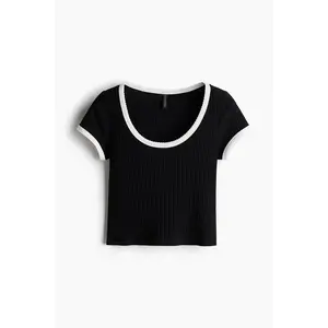 H&M Picot-trimmed ribbed T-shirt