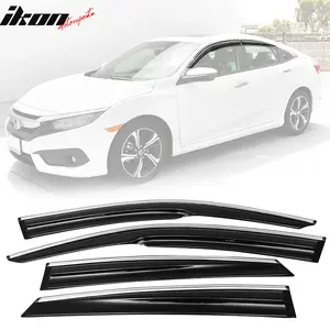 Window Visors for Honda Civic Sedan 2016-2021 Smoke Chrome Mugen Acrylic