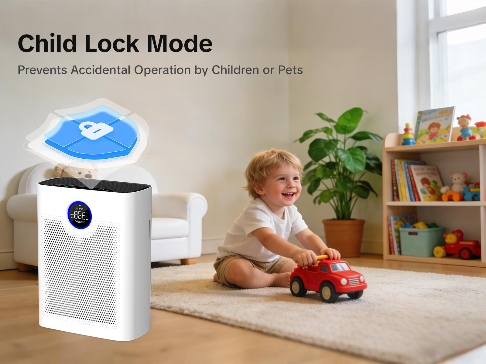 Smart WiFi Air Purifier with H14 True HEPA Filter – High-Efficiency Air Cleaning, App Control, 24dB Quiet, 5 Speeds, Auto Mode, Child Lock, Timer, for Home Bedroom Office