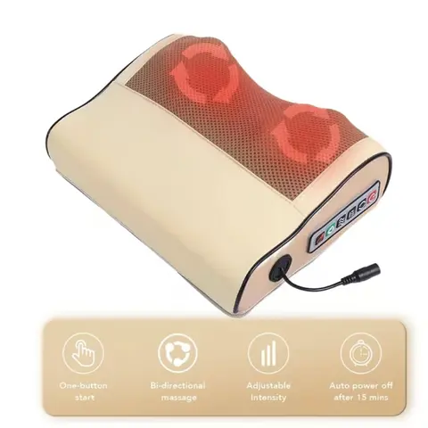 Durable Electric Back & Neck Massage Pillow - Dual-Head Finger Pressure Deep Tissue Massager, Far Infrared Heat + Shiatsu, Adjustable, Lightweight, Portable Ergonomic, Home/Office/Travel Relaxation Aid, Shoulder Pain Alleviator, Auto Power Off, Ideal Gift