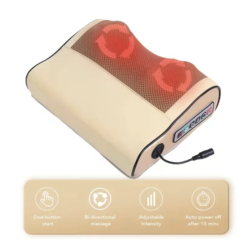Durable Electric Back & Neck Massage Pillow - Dual-Head Finger Pressure Deep Tissue Massager, Far Infrared Heat + Shiatsu, Adjustable, Lightweight, Portable Ergonomic, Home/Office/Travel Relaxation Aid, Shoulder Pain Alleviator, Auto Power Off, Ideal Gift