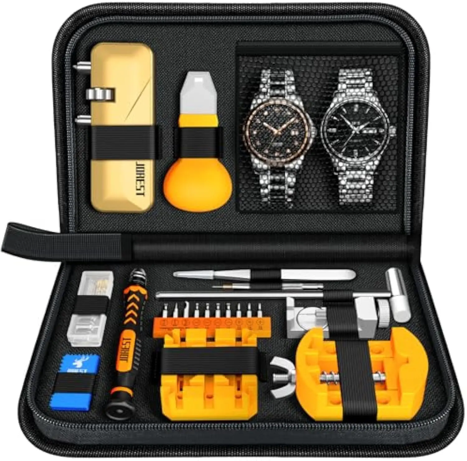 Summerfinds Jorest Portable Watch Repair Toolkit - Hardware Tools, Tool Accessories, Battery Replacement, Strap Adjustment, Back Cover Wrench Opener, Link Remover, Bracelet Resizer, Band Pin Remover, Screwdriver, Spring Bar