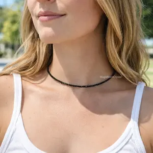Natural Black Obsidian Choker 2MM Crystal Protection Necklace Women Jewelry