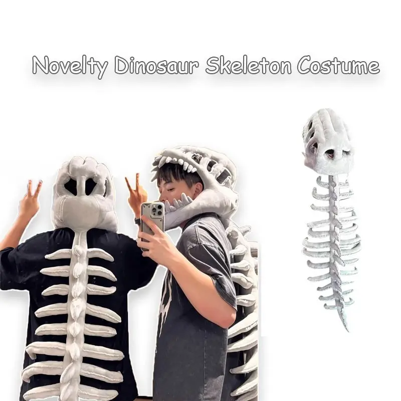 Novelty Dinosaur Skeleton Costume plush hat- Wearable Head& Back Bone Decorative