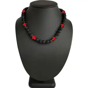 Iced Bling Disco Ball Rhinestone Bead Baseball Necklace Prayer Cross Collection Black Red