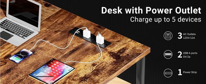 Unikito Reversible L Shaped Desk with Magic Power Outlets and USB Charging Ports, Sturdy Corner Computer Desk with Storage Shelves, Gaming Desk for Home Office, Easy to Assemble, Black Oak
