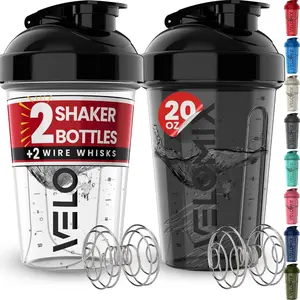2 Pack- 20 oz Protein Shaker Bottles for Protein Mixes - 2x Wire Whisk | Leak Proof Shaker Cups for Protein Shakes and Pre Workout | Protein Shaker Bottle Pack (Black/Transparent)
