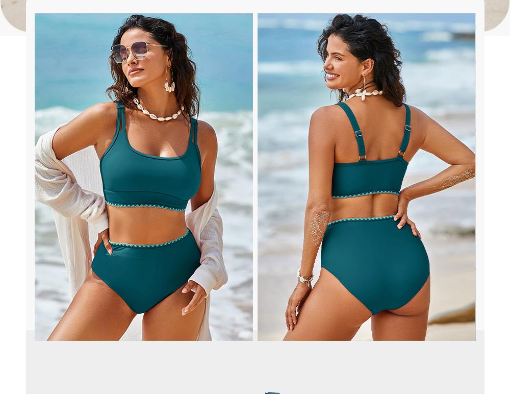 Aleumdr High Waisted Bikini Sets for Women 2 Piece High Cut Swimsuit Color Block Push Up Sporty Bathing Suit Sport Swimming Clothing Beach Tummy Control Swimwear SpringStatements