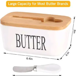 Ceramic Butter Keeper With Bamboo Lid & Spreader Knife - Air-Tight Freshness For Countertop Storage, Perfect For Baking, Breakfast Toast, And Everyday Use