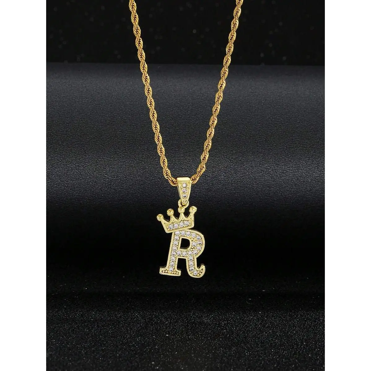 Elegant Initial Crown Initial Necklace with Rhinestone Pendant, 60cm Stainless Steel Twist Chain, Unisex Casual Meaningful Gift Jewelry, Size S/B, 7.3G