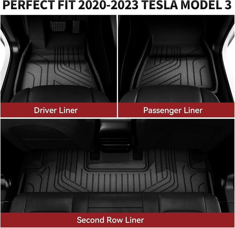 YITAMOTOR Tesla Model 3 Floor Mats Full Set Custom Fit 2017-2023 All-Weather Cargo Liners Rear Cargo Tray Trunk Floor Mat Interior Accessories, Black Weather Car Mats