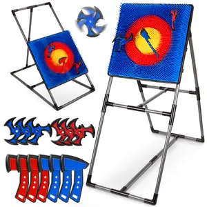 Axe Throwing Bristle Target with 6 Throwing Axes and 6 Stars Set- Perfect for Adults or Children- Folds Flat for Portable Outdoor Games - Unique Bristle Target for Yard Games