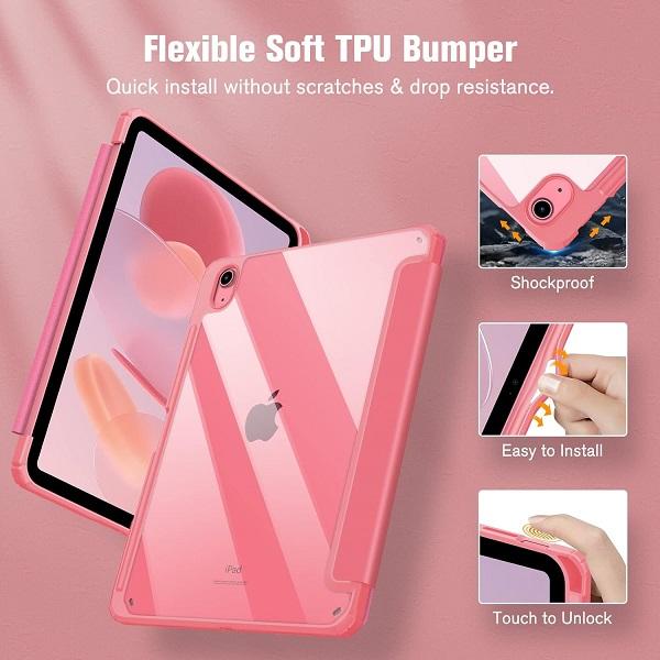 Fintie Case for iPad A16 11th Gen & iPad 10th Gen with Clear Back and Pencil Holder, Auto-Wake/Sleep, Girly iPad Cases, Pink iPad A16 Covers