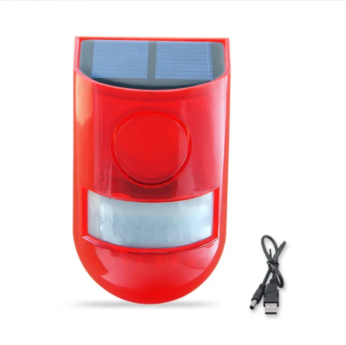 Solar Motion Sensor Alarm 129db Outdoor Strobe Light,Red | Waterproof Security Siren with Sound, Motion Detector for Driveway and Farm, Overnight Deterrent Flash Warning System