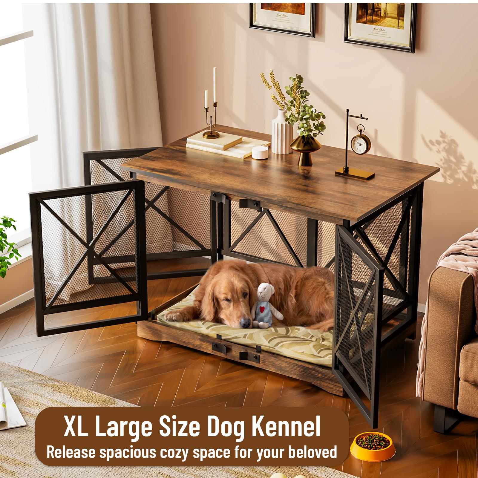【SpringGlowUp】COZPAW Large Dog Crate Furniture, 48/52/71/78/86Inch Wooden Dog Kennel for XLarge Dogs, Heavy Duty Dogs Furniture Indoor Wire Dog Cage with Caster Wheels, Decorative Pet House End Table, Brown
