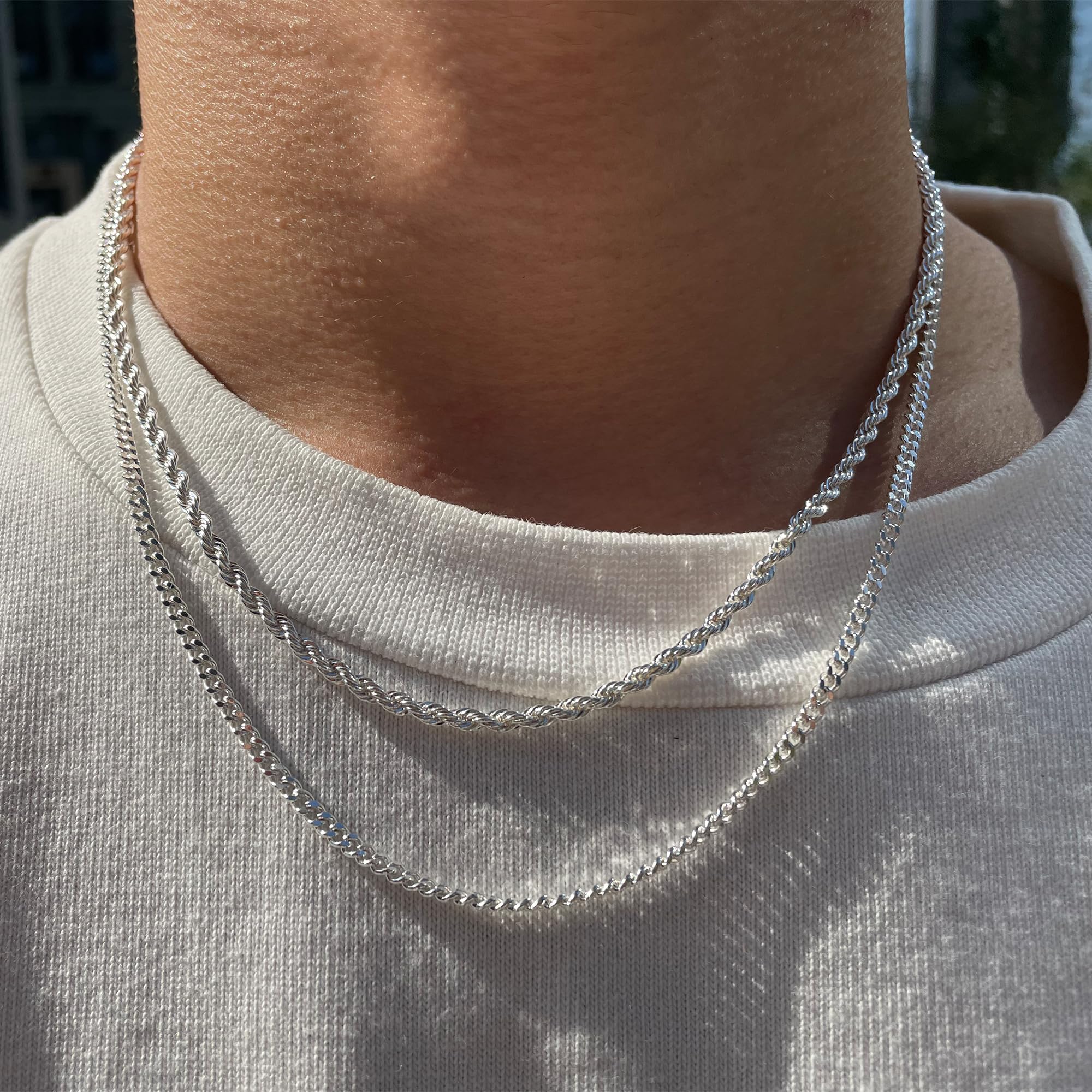 Tewiky Greenish Spring Trendy 2Pcs 3mm Chain Necklace for Men Silver Layered Cuban Link Rope Necklaces Set Simple Jewelry Gift 18-28 Inches Present Jewelry Tewiky Greenish Spring Trendy 2Pcs 3mm Chain Necklace for Men Silver Layered Cuban Link Rope Necklaces Set Simple Jewelry Gift 18-28 Inches Present Jewelry