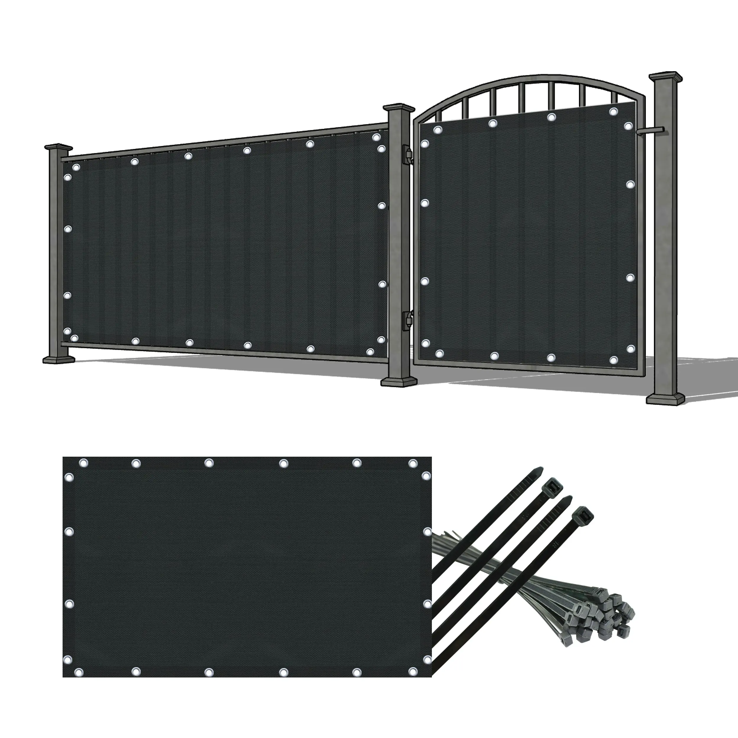 95% UV-Block PVC Coated Heavy Duty Privacy Screen Panel-Gate Shade Privacy Barrier Sunshade Canopy for Outdoor Use Durable Woven Vinyl-coated Polyester Screen Fabric with Rust-proof Stainless Steel Grommets