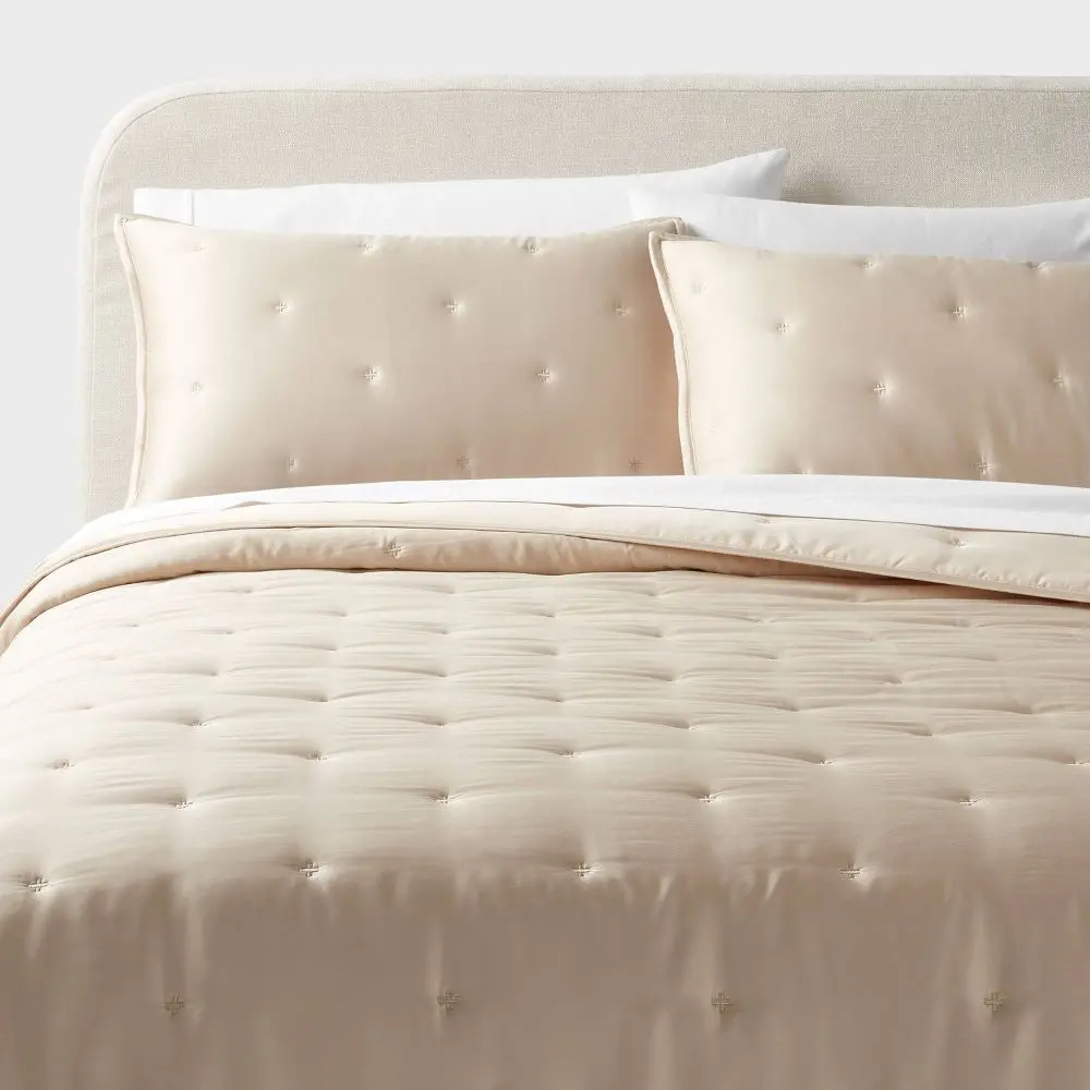Threshold 3pc King Tencel Fabric Comforter Set - Satin Weave, 320 Thread Count, Neutral Tone Khaki, Cooling Effect Bed Comforter Set with Shams