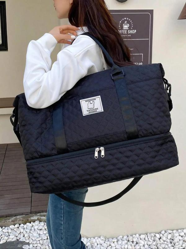 Letter Patched Design Large Capacity Durable Travel Bag, Lightweight Portable Folding Duffel Bag, Multi-function Dry & Wet Separation Bag for Travel, Traveling Bag