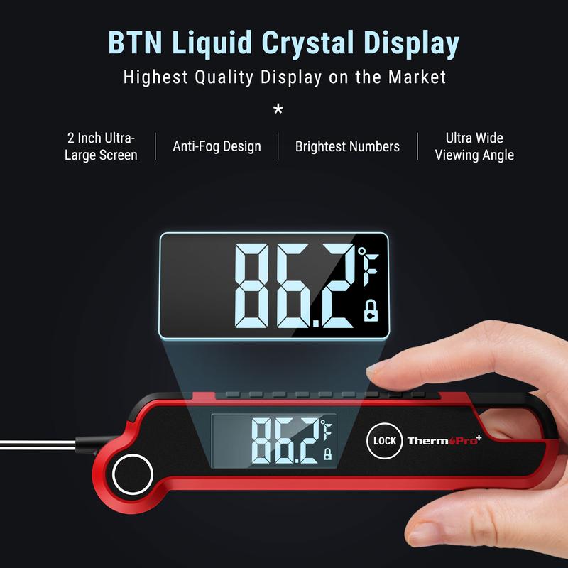 [BBQ Season]ThermoPro 1-S Read Digital Meat Thermometer, Auto-Rotating Display, Waterproof for Cooking, BBQ, Grill, Kitchen Measuring Utensils Black  Modern Kitchenware Compact