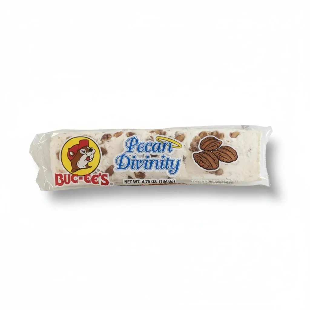 Buc-ee's Pecan Divinity Log Candy - 4.75 oz Soft Sweet Sugar Snack with Natural Roasted Pecans, Creamy Egg-Infused Treat