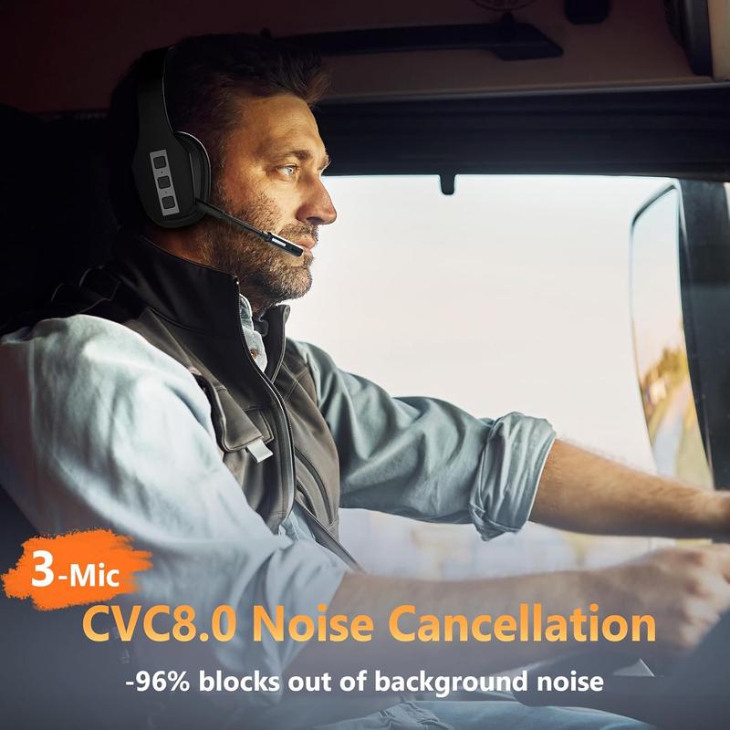 Trucker Bluetooth Headset Wireless with Mic Dual Noise Cancelling Microphone PC for Cell Phones Computer Audio Headphone Dual-Mic high quality eradphone travel work laptop pc cellphone gear Button Electronic Earbuds ipx5 waterproof audio earbuds