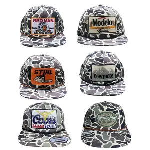 Vintage Camo Rope Brim Snapback Hat, Retro Patch Trucker Cap, Outdoor Hunting Fishing Hat, Gift for Men