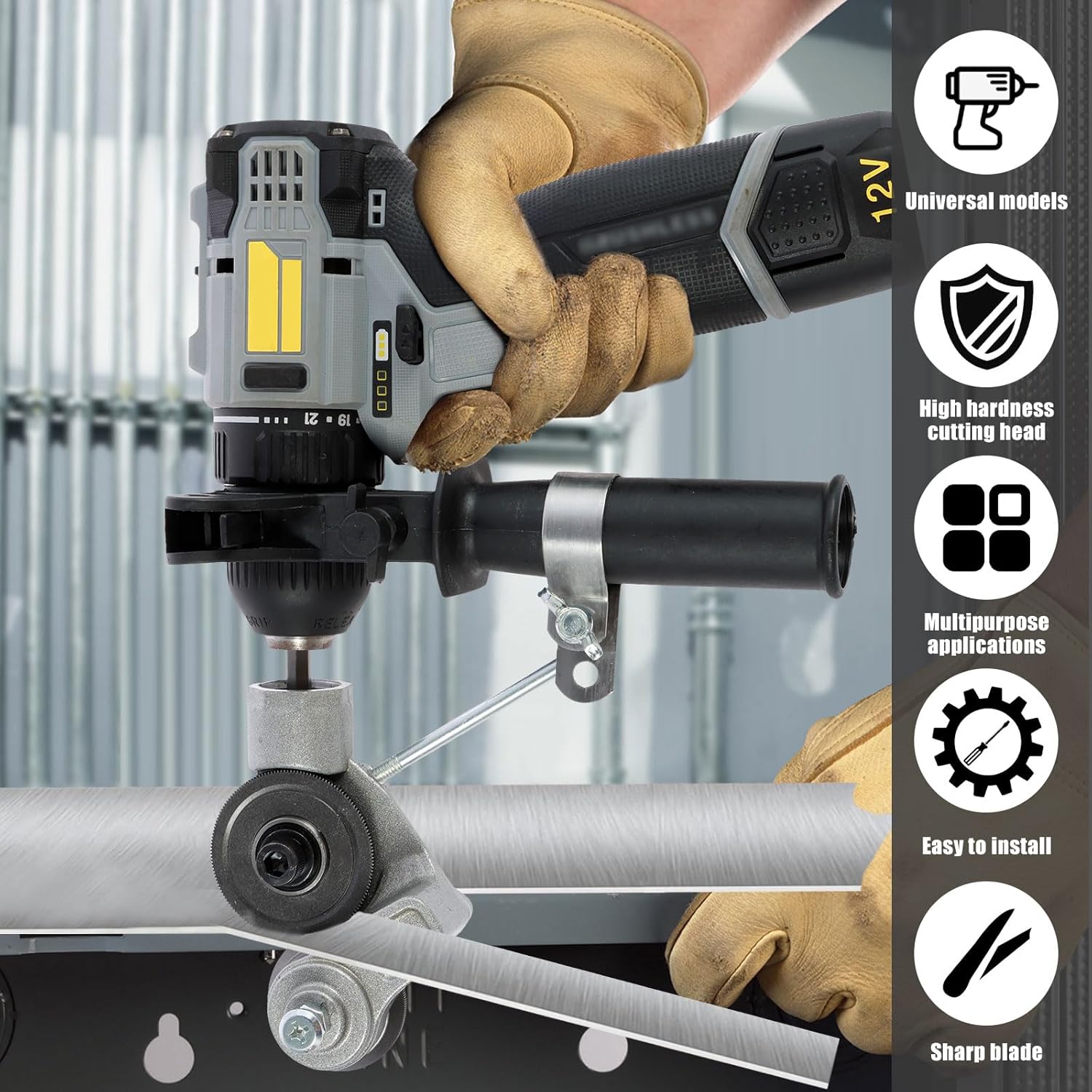 VAYWET Upgraded Sheet Metal Cutter Drill Attachment, For 12V Machine Electric Adapter (exclude) Shears Nibbler Drill Cutter Tools Portable Shearing Drill Bit Metal DIY Precision Fast for Cutting Thin Iron Thin White Sheet Steel Tile Aluminum Copper plate VAYWET Upgraded Sheet Metal Cutter Drill Attachment, For 12V Machine Electric Adapter (exclude) Shears Nibbler Drill Cutter Tools Portable Shearing Drill Bit Metal DIY Precision Fast for Cutting Thin Iron Thin White Sheet Steel Tile Aluminum Copper plate