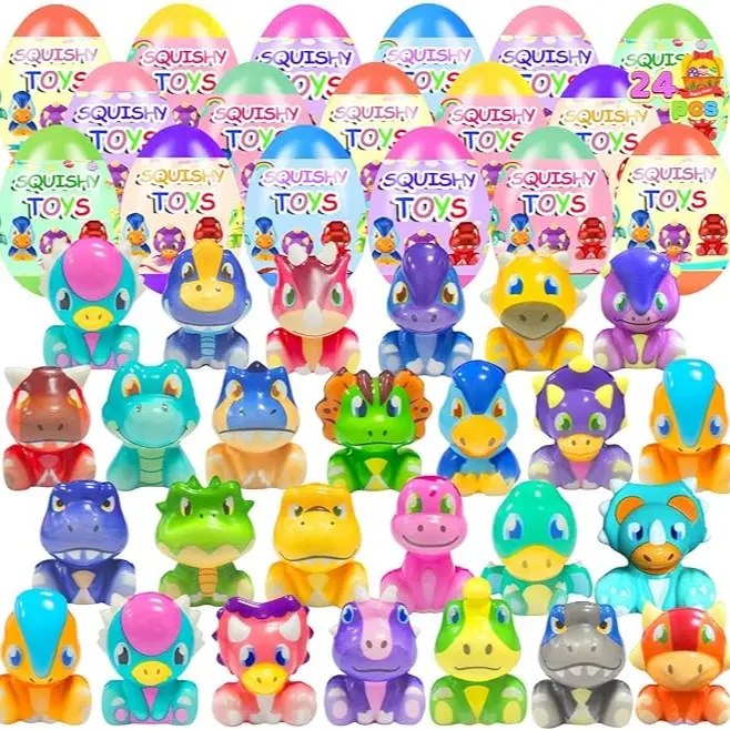 24 Pack Prefilled Easter Eggs with Dinosour Squish