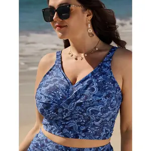 【Summer Turn-Up】【Tammy Control】BlOOMCHIC Plus Size Boho Print Ruched Swim Top [M-6X] 2026 Summer Pick for Mother's Day